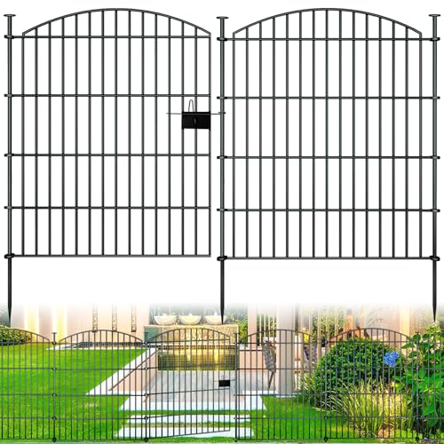 10‑Panel No‑Dig Garden Fence with Gate, 32" H x 23.6'L Outdoor Dog Barrier - size: 10pc 23.6 ft(L) X 32 in(H) with Gate-Convex