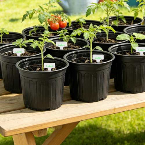 60-Pack 2 Gallon Flexible Plastic Plant Pots with 50Pcs Plant Labels,Thickened Soft Seed Starting Container for Indoor Outdoor Plants, Seedlings, Vegetables, Succulents and Cuttings - size: 2 Gallon