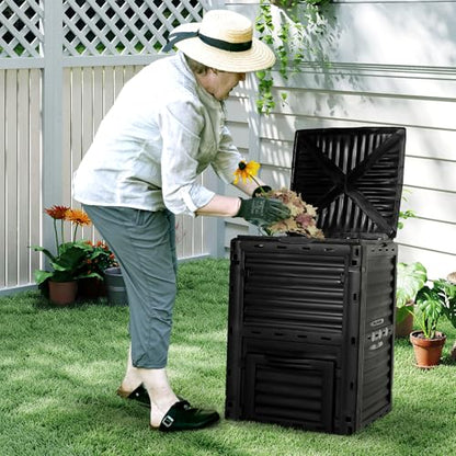 80 Gallon Large Compost Bin Outdoor - 300L High Capacity Composter with Top Flip Latch Lid - BPA-Free Heavy Duty Garden Waste Bin for Kitchen Scraps & Yard Waste - Easy Assembly, Black - size: 80 Gallon