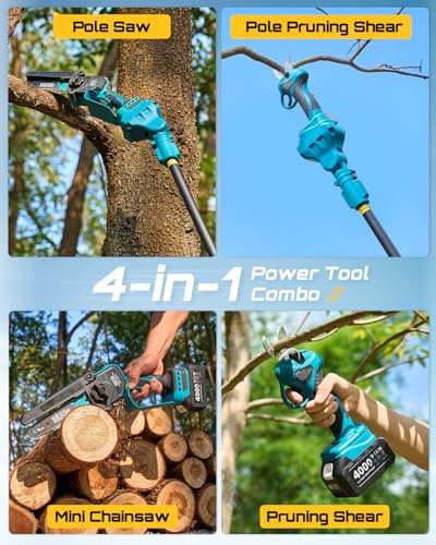 SEESII 4-in-1 Pole Saw & Pruning Shears Combo Kit with Brushless Motor - color: Deep Blue