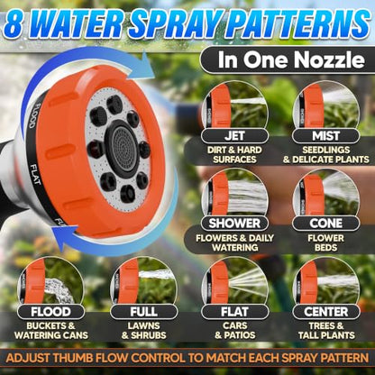Metal Hose Sprayer Nozzle, 8 Spray Patterns, Flow Control, Black & Orange - color: Metal-Orange