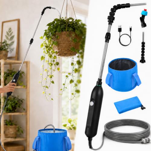 Electric High Reach Plant Waterer with Foldable Bucket, Telescoping Wand