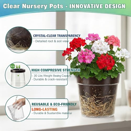 4/5/6/7 Inch Clear Nursery Pots with Drainage Holes 12 Pack - size: 7/6/5/4inch