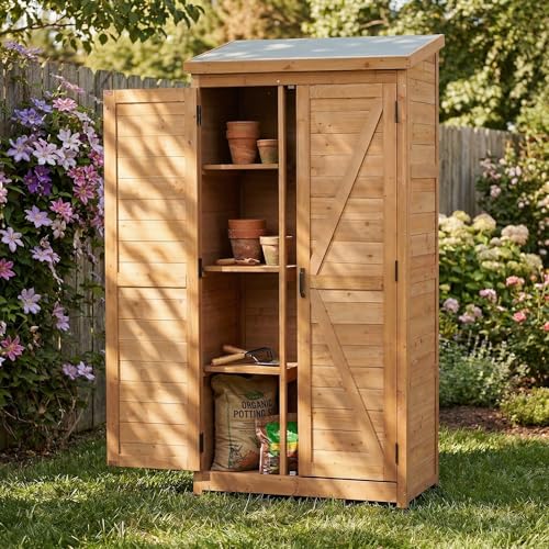Space-Saving Outdoor Storage Cabinet for Patio and Garden Tools - color: Gold - 33.50 X 18.50 X 68.00 Inch