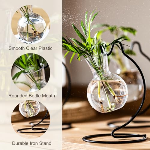 Plant Propagation Station, Plastic Vase with Metal Stand, Clear Plastic Hanging Vase, Hydroponic Planter for Office Home Wedding Tabletop Decoration (8)