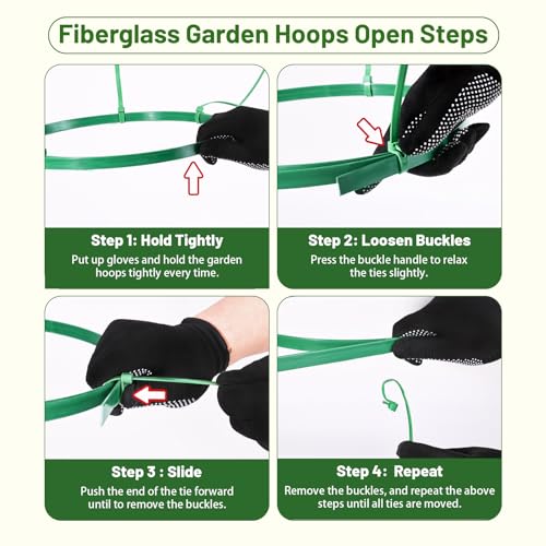 8 PCS Fiberglass Garden Hoops, 6.6 FT Bendable Hoop & 32 Clips for Vegetable Plants Fruits Flowers Crop Greenhouse Row Cover Birds Animals Barrier Protection Net