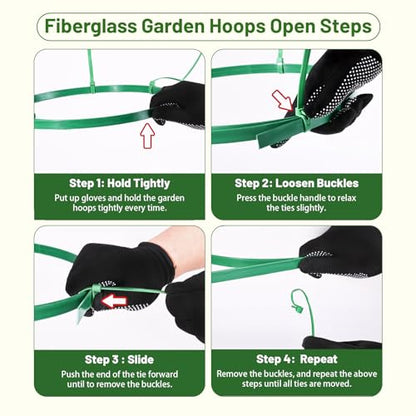 8 PCS Fiberglass Garden Hoops, 6.6 FT Bendable Hoop & 32 Clips for Vegetable Plants Fruits Flowers Crop Greenhouse Row Cover Birds Animals Barrier Protection Net