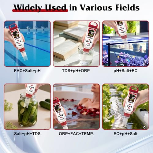 Digital Chlorine Tester for Pool, pH Test kit & Salinity ORP Meter - color: Red