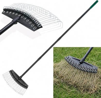 Altdorff Thatch Rake with Thin Hook Design Glides, Dethatcher Rake for Lawns with 66.9’’ Steel Handle, Dethatching Thatching Rake for Pine Needles, Dead Grass, Garden Debris
