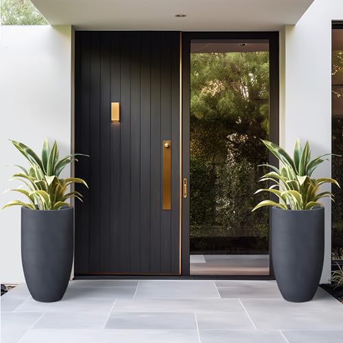 Kante Large Round Tapered Charcoal Concrete Planter 24" Tall, Outdoor - color: Charcoal, size: 24" Tall