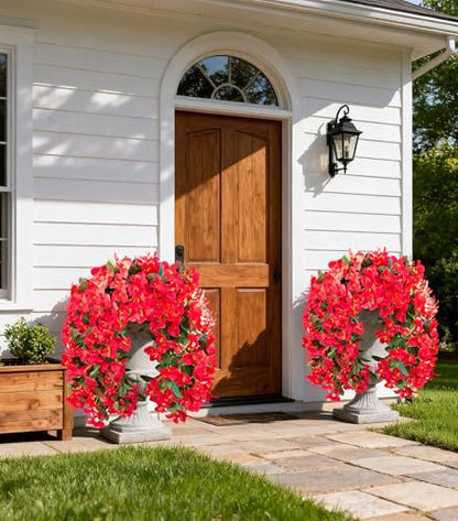 2 PCS Bougainvillea Artificial Hanging Flowers Plants for Outdoors, Red - color: Red