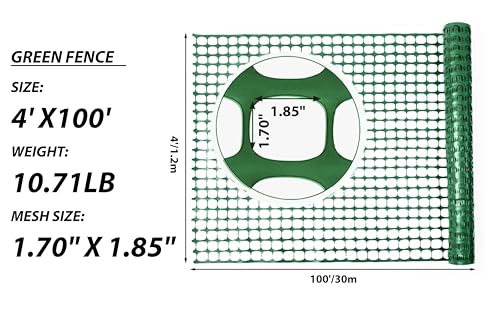 PotatoLife 4'x100' Plastic Mesh Fence for Garden with 100 Zip Ties, Green - color: Green, size: 4' x 100' (10.71 lb)