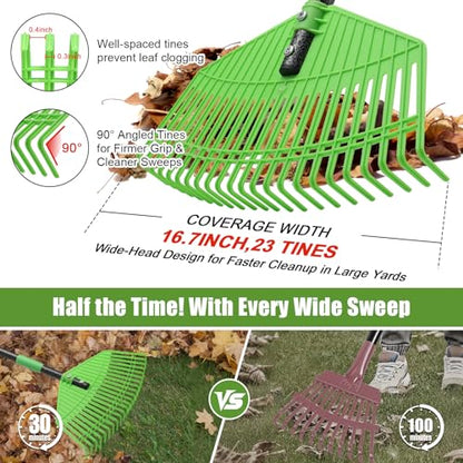 Lightweight Plastic Leaf Rake for Lawns - 16.5'' Wide Garden Rake for Leaves,Gentle on Lawn,50'' Adjustable for Women Seniors Kids,Outdoor Yard Rakes for Sweep Leaves,Grass, Pine Needle - size: 50''
