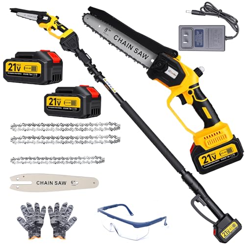 2-in-1 Cordless Pole Saw&Mini Chainsaw,6"&8" Electric Tree Trimmer Pole Saw - color: Yellow