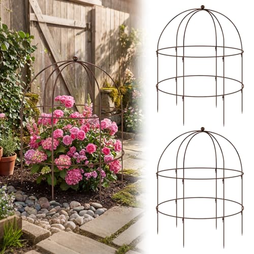 2 pcs 20-1/4" x 26" H Bronze Bird Cage Plant Support Heavy Duty Metal Bird Cage Plant Support Large Outdoor Garden Trellis for Peonies, Baptisia, Sedum & Other Perennials - size: 26 "X 20.25"