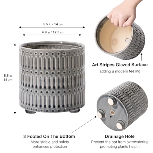 STHIE 5 Inch Ceramic Planters for Indoor Plants, Gray Snake Plant Pots - color: Reactive Glaze Grey