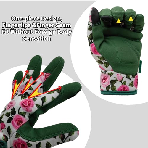 Cute Pattern Gardening Gloves,Thornproof Garden Glove,Gardener Gift - color: 1 Pair Per Pack-green+2florals, size: Large