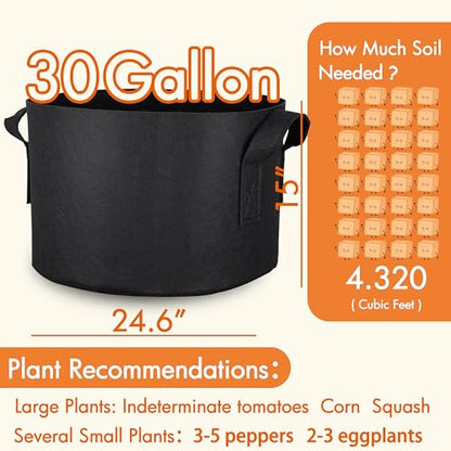 Gardzen 6-Pack 30 Gallon Grow Bags, Aeration Fabric Pots with Handles, Heavy Duty Cloth Pots for Plants - size: 30 Gallons