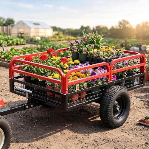 1500-Lb Capacity Heavy-Duty Steel Dump Cart with Removable Rear Panel - color: Red