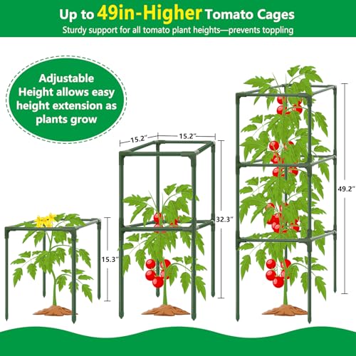6 Pack 49" Square Tomato Cages, Heavy Duty Steel Tomato Trellis Kit - size: 6PCS Cages