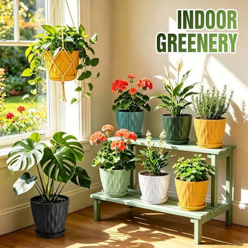 8 Inch Plant Pots 4 Pack Plastic Planters with Drainage & Saucers - color: Black