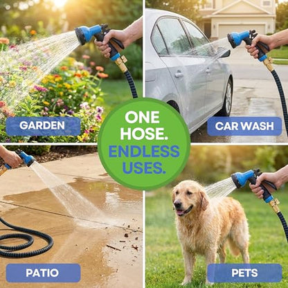 J&B XpandaHose 75ft Expandable Garden Hose, Lightweight, Brass Connectors - color: Blue/Black, size: 75ft