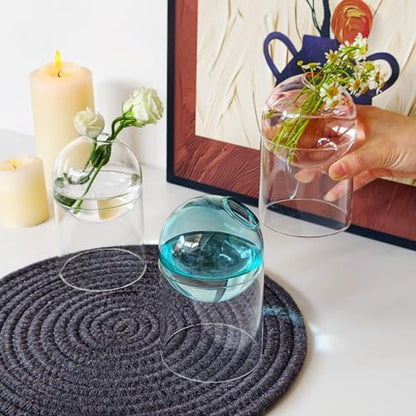 3-Pack Glass Hydroponics Vase Set | Unique Plant Propagation Station with Removable Base, Cute Flower Vase & Mini Terrarium for Plants - color: Aqua + Clear + Pink