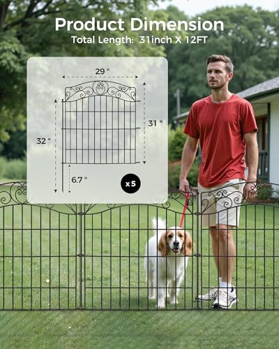 10 Panels No Dig Decorative Outdoor Garden Fence, 32 in(H) X 23.6 ft(L) Animal Barrier Fencing, Rustproof Portable Fence, Temporary Dog Fence Outdoor for Yard, Outside, Backyard, Patio - size: 32 in(H) X 23.6 ft(L) with Gate