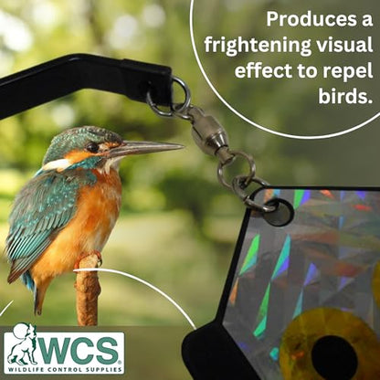 WCS Avian Spinner Bird Deterrent - Holographic Reflective Woodpecker Repellent with Predator Eyes - Wind-Powered, No Batteries - Protects Siding, Eaves & Trim from Pecking Damage