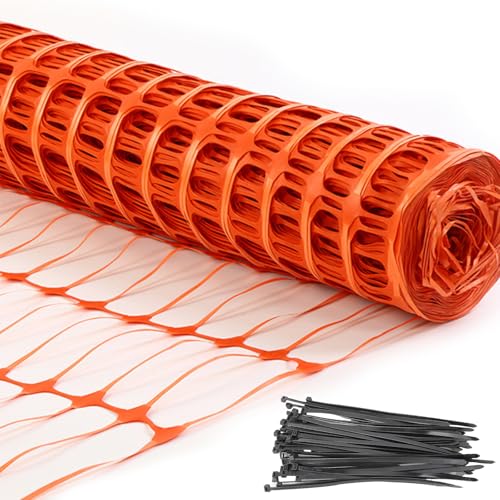 Temporary Fencing, Plastic Mesh 3.3'x164' Roll with 100pcs Ties, Reusable Garden Fencing for Dog, Deer Fences, Construction, Animal Barrier, Poultry, Snow Fence, Orange