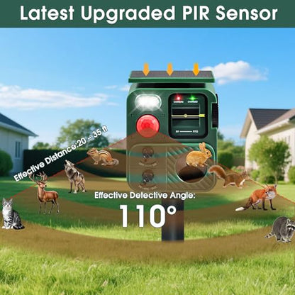 Outdoor Ultrasonic Animal Repeller, Deer Repeller with Solar-Powered, Motion-Activated Deterrent – Repellent for Cats, Dogs, Deer, Squirrels & Raccoons for Garden and Yard