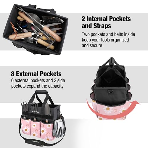 WORKPRO Garden Tool Bag, 10 Pockets and Shoulder Strap, Floral Pink - color: Floral Pink