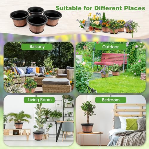 4 Pack 12 inch Plant Pot,Large Whiskey Barrel Planters Indoor Outdoor - size: 12 Inch