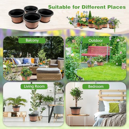 4 Pack 12 inch Plant Pot,Large Whiskey Barrel Planters Indoor Outdoor - size: 12 Inch