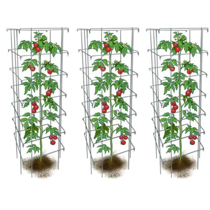 Happy Trees Large Heavy Duty Folding Tomato Cages, 3-Pack, Made in USA - color: Silver