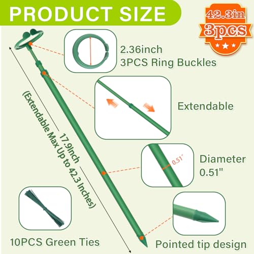 Extendable Monstera Plant Stakes, Support Sticks with Clips 3 Pack - size: 42.3Inches3PCS