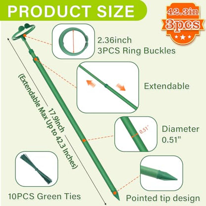 Extendable Monstera Plant Stakes, Support Sticks with Clips 3 Pack - size: 42.3Inches3PCS