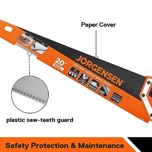JORGENSEN 20 Inch Pro Hand Saw, 11 TPI Fine-Cut Ergonomic Non-Slip Aluminum Ultrasonic Welding Handle for Sawing, Trimming, Gardening, Woodworking, Drywall, Plastic Pipes - style: 20 Inch