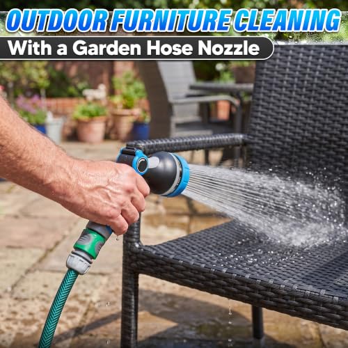 Garden Hose Nozzle, 10 Spray Patterns, Thumb Flow Control, Blue - color: Blue