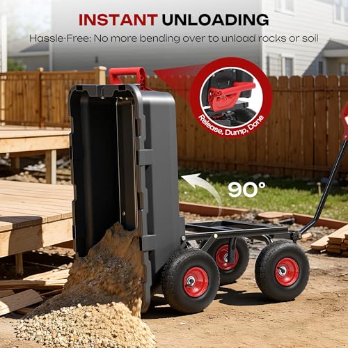 Garden Dump Cart 900Lbs, Heavy Duty Yard Wheelbarrows Wagon - color: Black