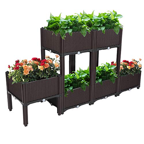 Raised Garden Beds, Planter Box, Self-Watering Plastic Planter for Indoor Outdoor Vegetables, Fruits, Potato, Flowers (6 Pcs) - size: 6 Pcs