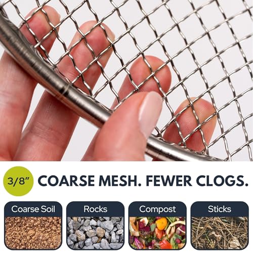 Round Soil Sifter, 3/8-inch Stainless Steel Sieve with Handles - size: 3/8 inch