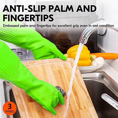 Vgo... Latex Reusable Cleaning Gloves,Long Sleeve Kitchen Gloves(RB2143) - color: Green, size: Medium