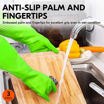 Vgo... Latex Reusable Cleaning Gloves,Long Sleeve Kitchen Gloves(RB2143) - color: Green, size: Medium