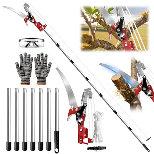 Pole Saw for Tree Trimming,Long Handle Branch Cutter Pole,Manual Pole Cutter for Yard Garden Patios Trees Branches Cutting (Red)