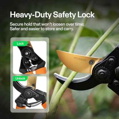 VIVOSUN 8.5" Bypass Pruning Shears for Gardening, Heavy-Duty Garden Scissors, Ultra Sharp Pruners with 3/4 in. Cut Capacity SK5 Blades, Thick Cushion-Covered Handle and Safety Lock - style: Soft Grip Pruner