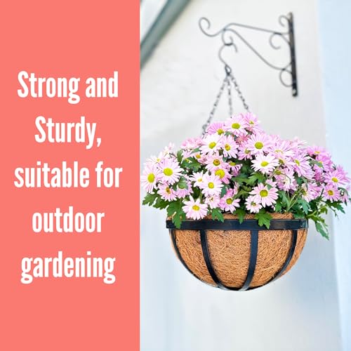 LaLaGreen Metal Hanging Baskets (18 in, 4 Pack) Black Coco Liner Plant Pots - size: 18" (46cm) x 4 Pack