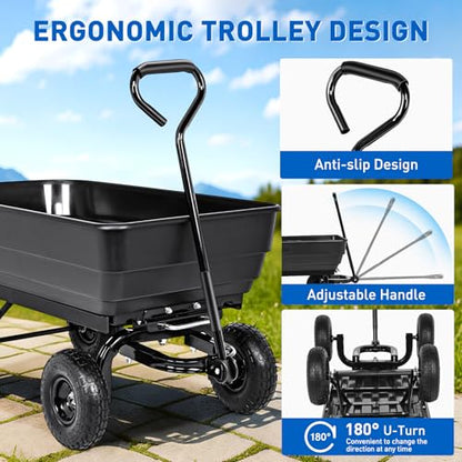 Yesker Garden Carts - 900lbs Dump Wagon with All Terrain Inflatable Wheels for Yard Lawn Farms Gardening - Heavy Duty Utility Outdoor Hauling Wheelbarrow - size: PVC 900Lbs
