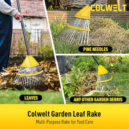 Colwelt Garden Rake for Leaves 72’’, 22 Tines Metal Leaf Rakes for Lawns with 18’’ Wide Head, Yard Leaf Rake with Long Handle, Leaves Rake for Shrub, Grass, Debris, Pine Needles, Gentle On Lawn Garden