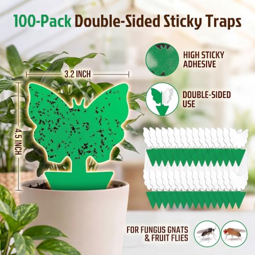 100 Pack Gnat Traps, Double Sided Plant Sticky Traps for Indoor Bug, Green - color: Green